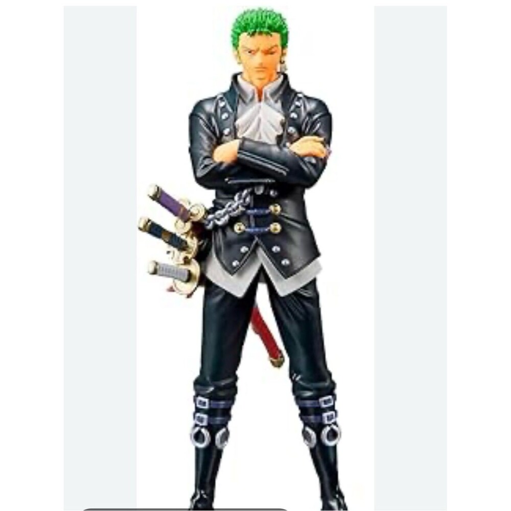#2062*One Piece Roronoa Zoro Action Figure W/ 3 Swords/Black Outfit, Green Hair